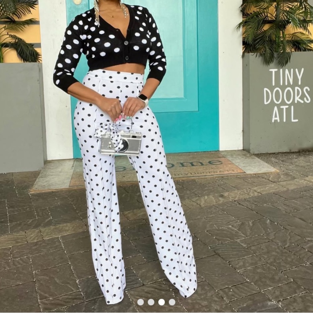 2 piece set Canvas Polka Dot High-Waisted Pants and Ye Mak sweater NWT